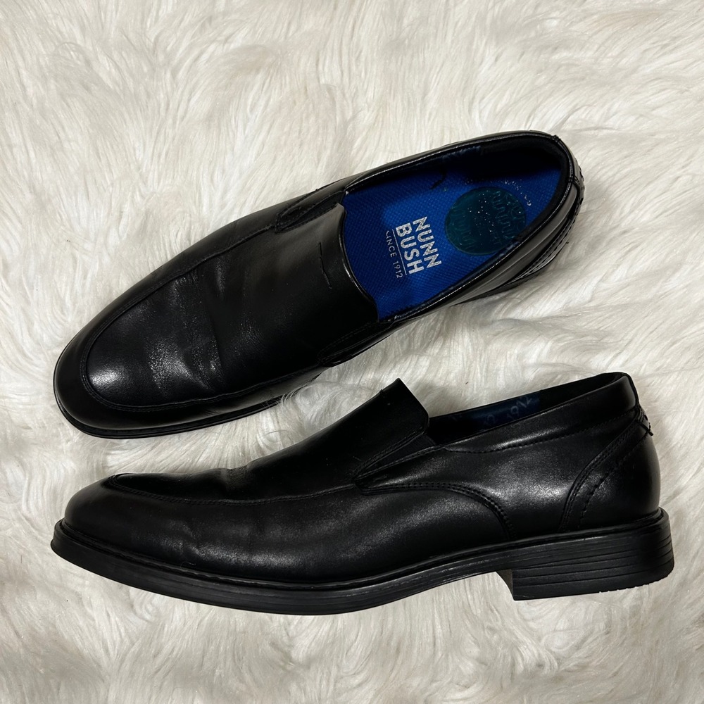 Nunn‎ Bush Mens Black Leather Slip On Loafers Comfort Gel Shoes Size 10M